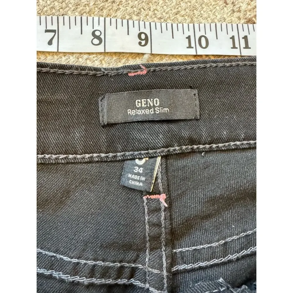 True Religion Geno Relaxed Slim Jeans Black Pink Stitch 34 X 31 Mens
